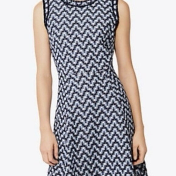 Tory Burch Sleeveless Tweed Fit & Flare Sleeveless Dress Fringe Accent | Size 0 - Picture 3 of 14